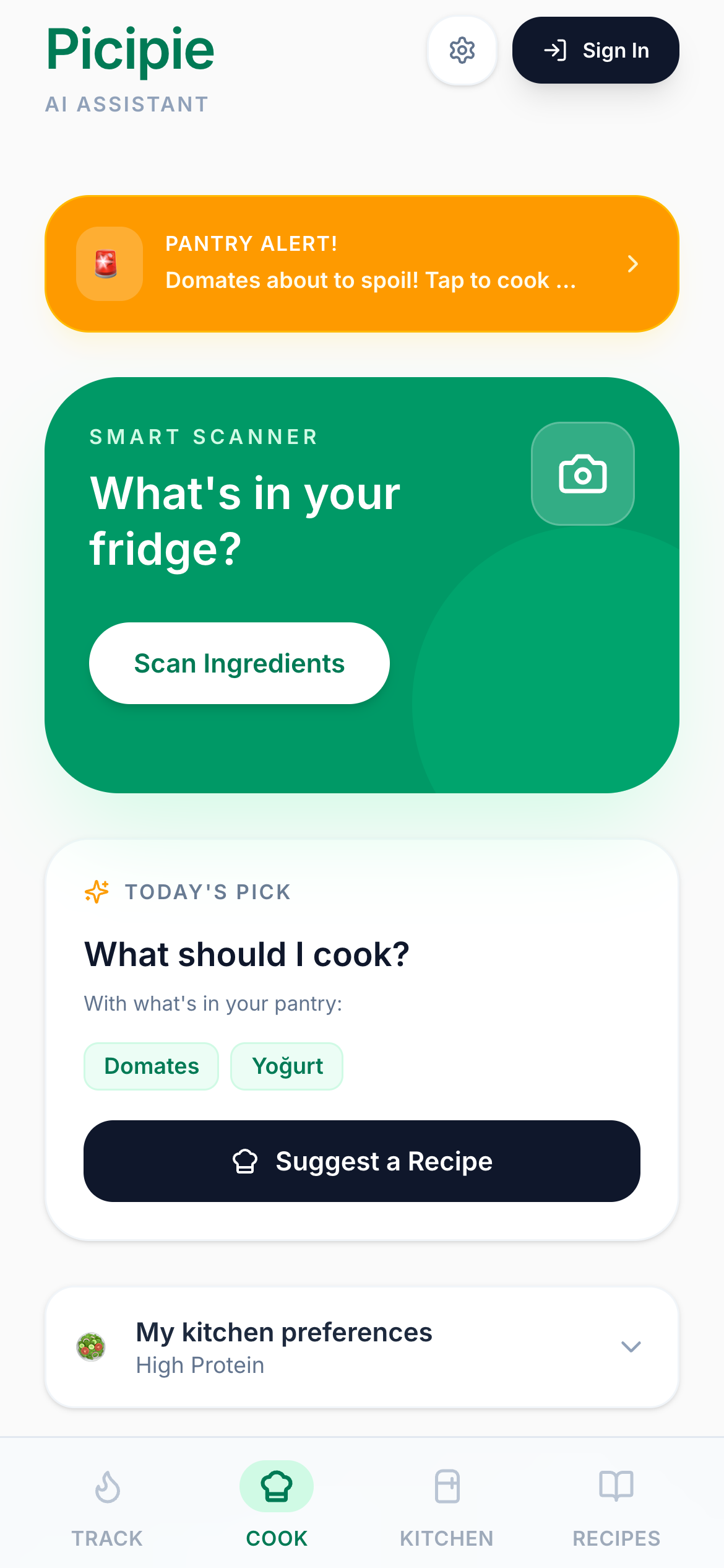 Picipie — scanning ingredients for recipes